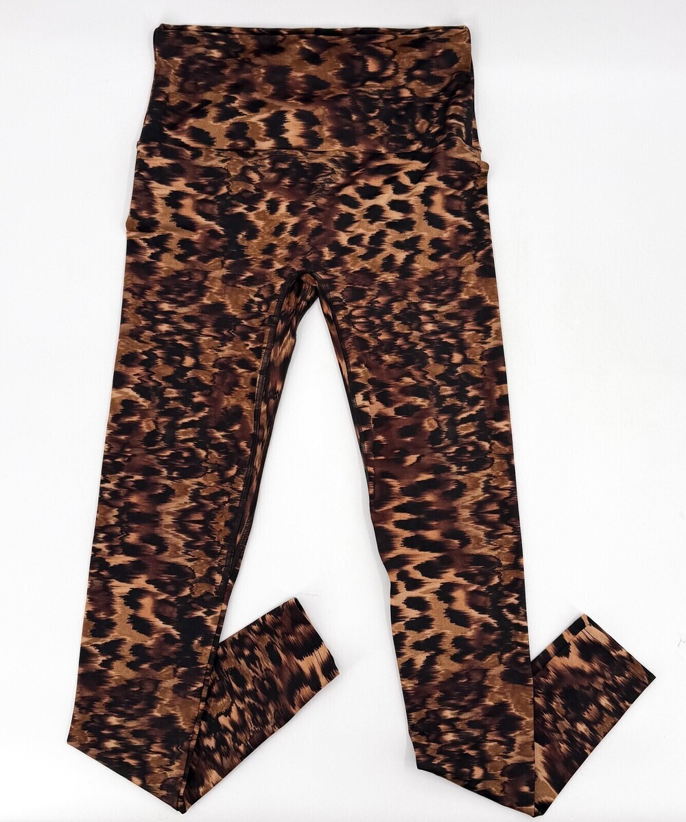 K-DEER Leggings Womens Large Brown Black Animal Print High Rise Nylon Spandex